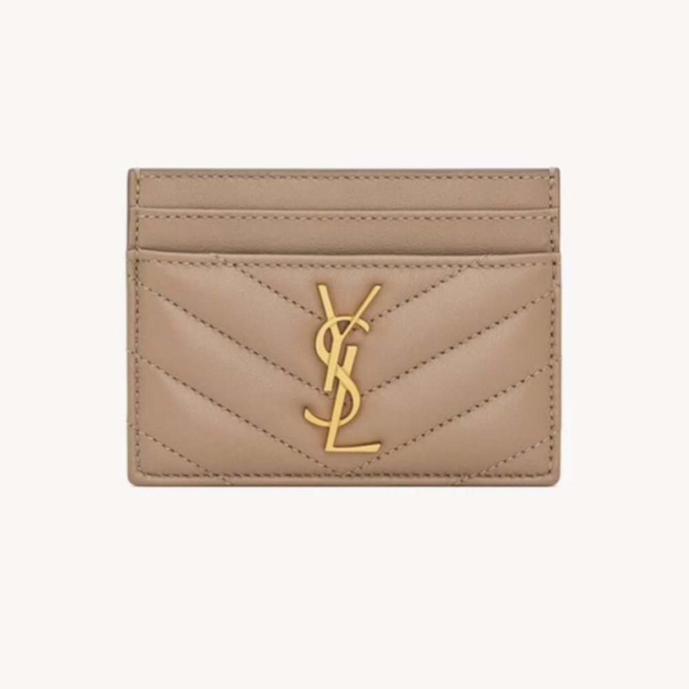 NIB Yves Saint Laurent YSL Monogram Tan Grey Card Holder Wallet “Dusty Grey”